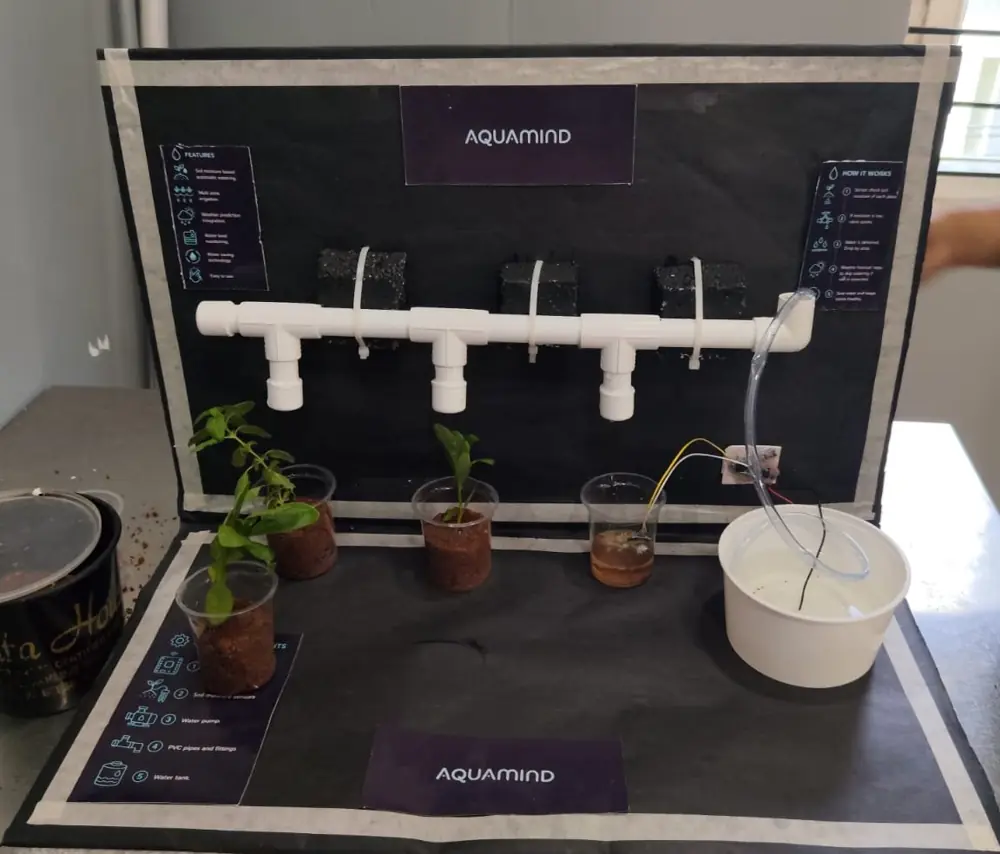 AquaMind model with three plants and a water reservoir