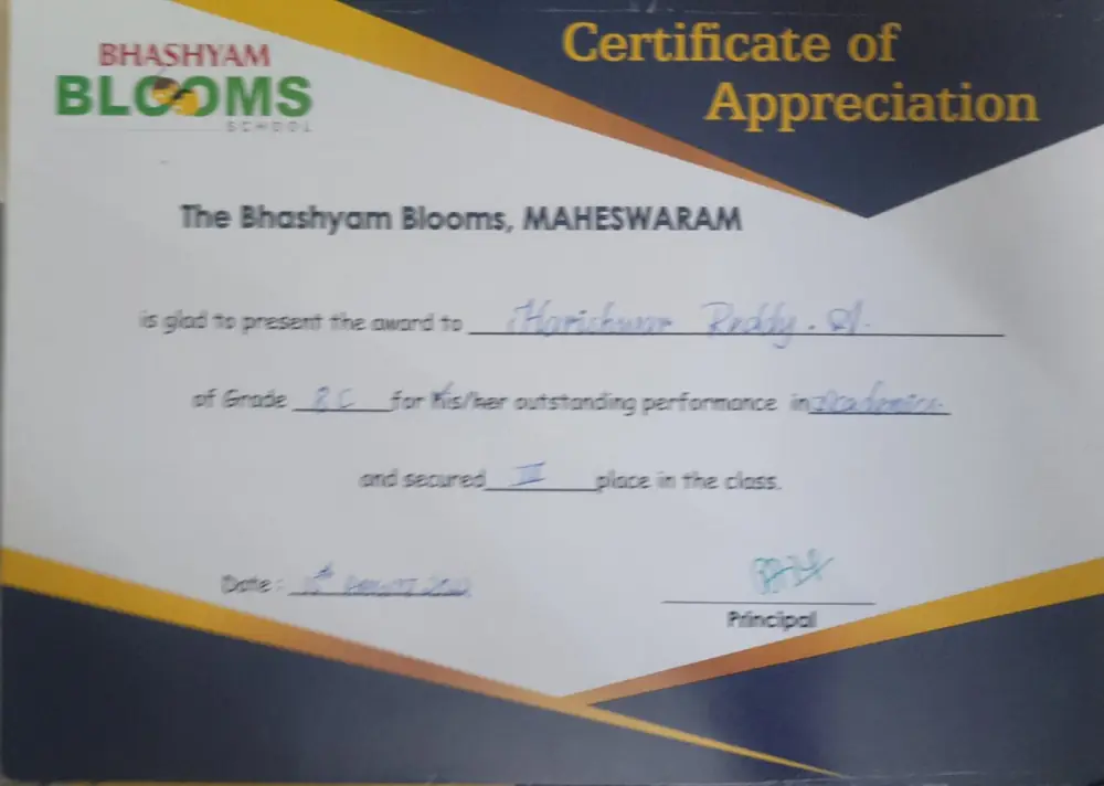 Certificate of Appreciation for academics