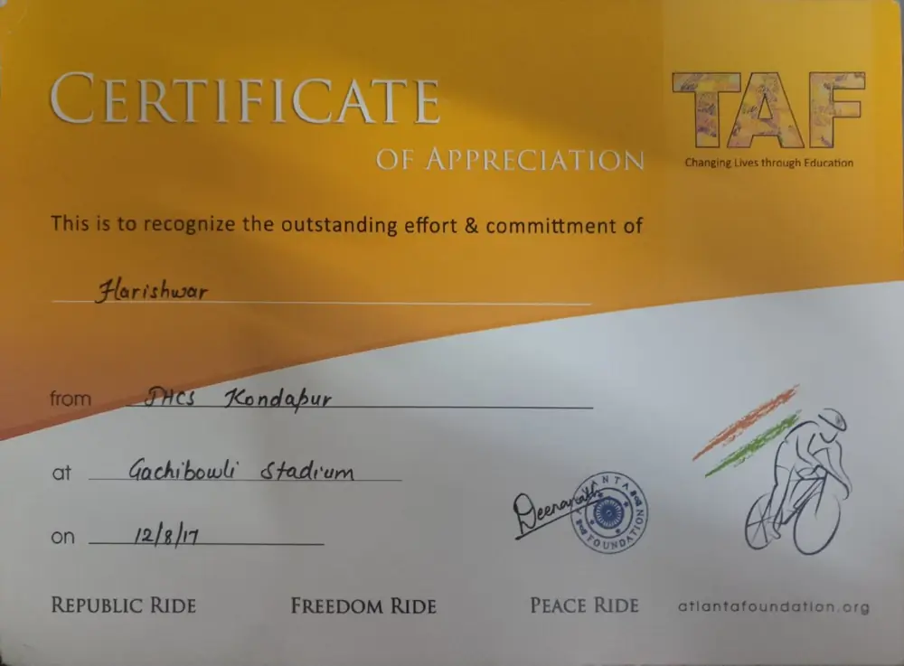 Freedom Ride certificate