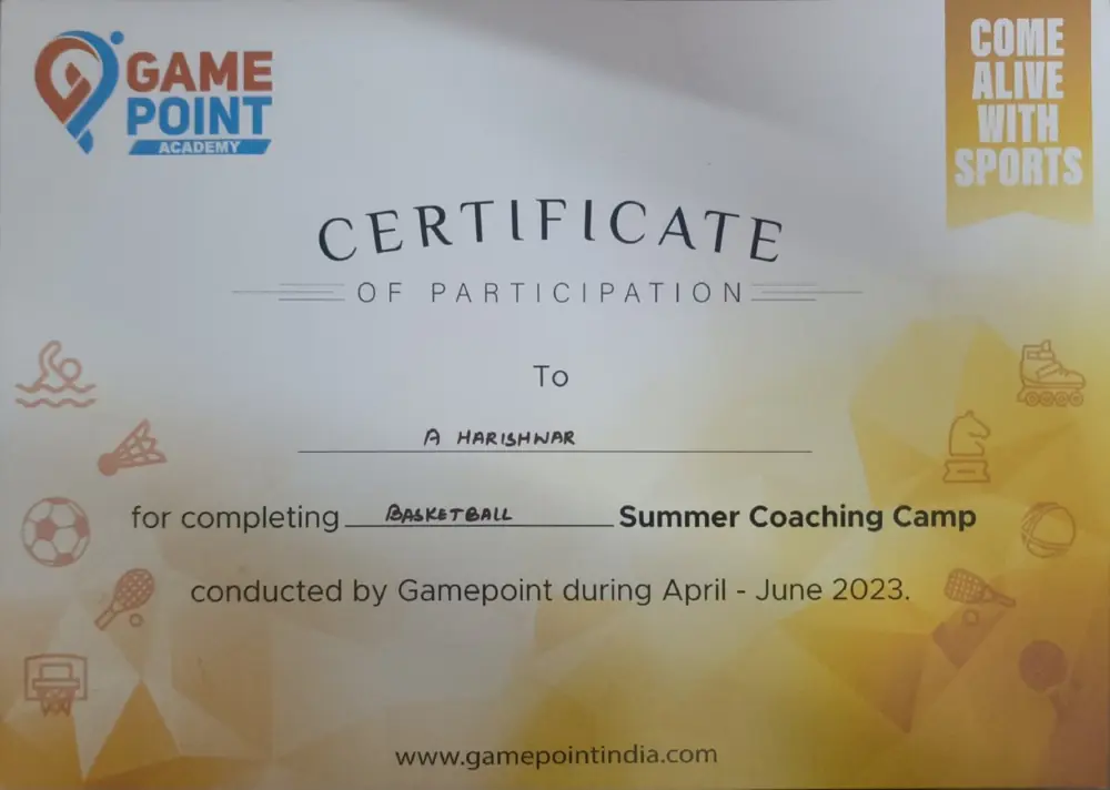 Game Point Academy certificate