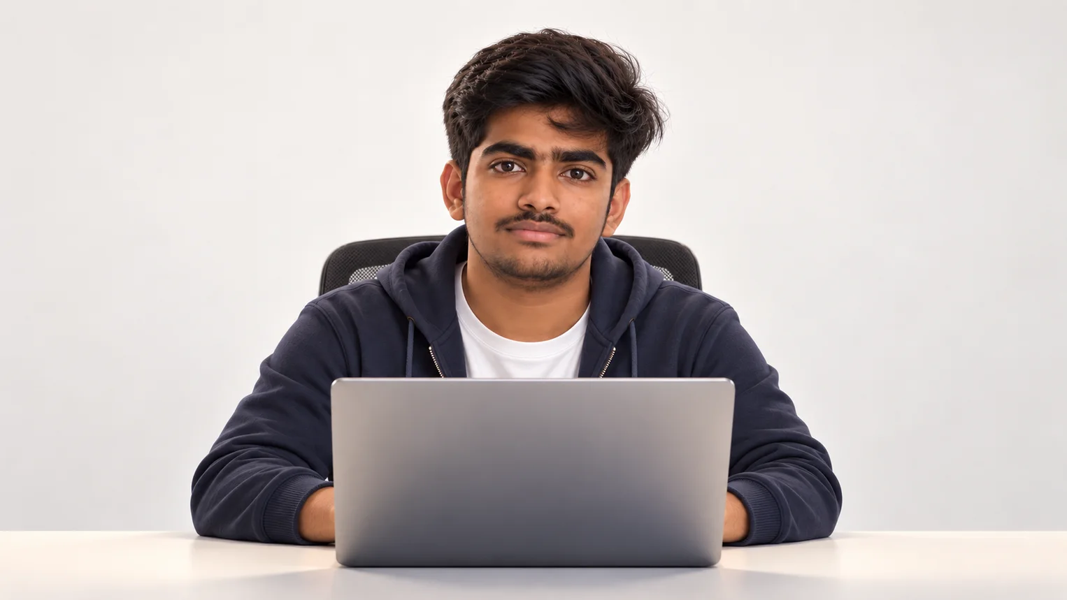Avula Hariswara Reddy at a desk with a laptop