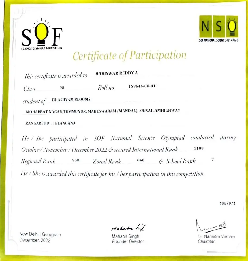 NSO 2022-23 certificate