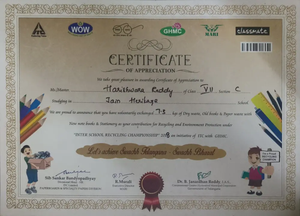 Recycling championship certificate