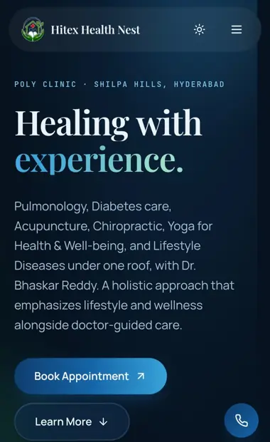 Hitex Health Nest homepage on a phone